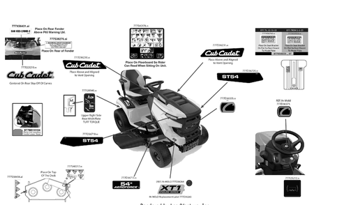 Label Map Diagram and Parts List for XT1-ST54KH (13AQA2TMA10)(2023) Cub Cadet Lawn Tractor